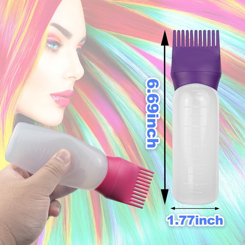 FZWONVUC 4 Pack Root Comb Applicator Bottle, Hair Oil Comb Applicator for Hair Dye, Shampoos, Salons (Purple+Red) - Image 2